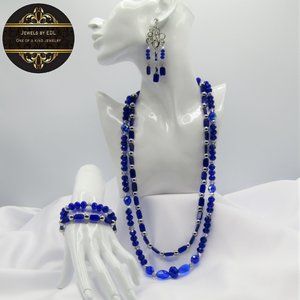 COPY - Sapphire Blue and Silver Colour Beaded Jewelry Set